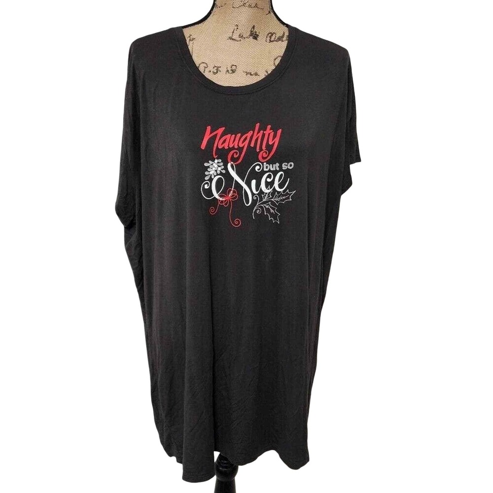 Womens Naughty But So Nice‎ Christmas Sleep Shirt Charcoal Gray Oversized Large